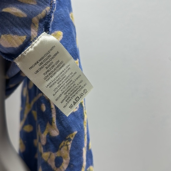 Free People On the Block Bell Sleeve Top Blouse Shirt Pure Cotton Boho Blue XS - Picture 9 of 11